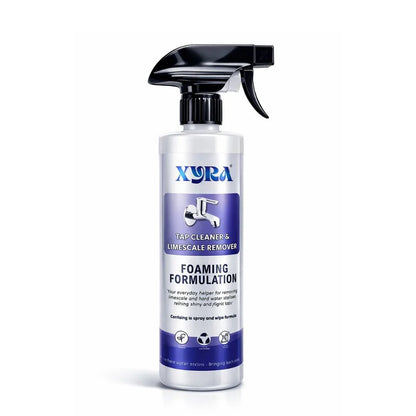 Tap cleaner and limescale remover spray bottle with foaming formulation